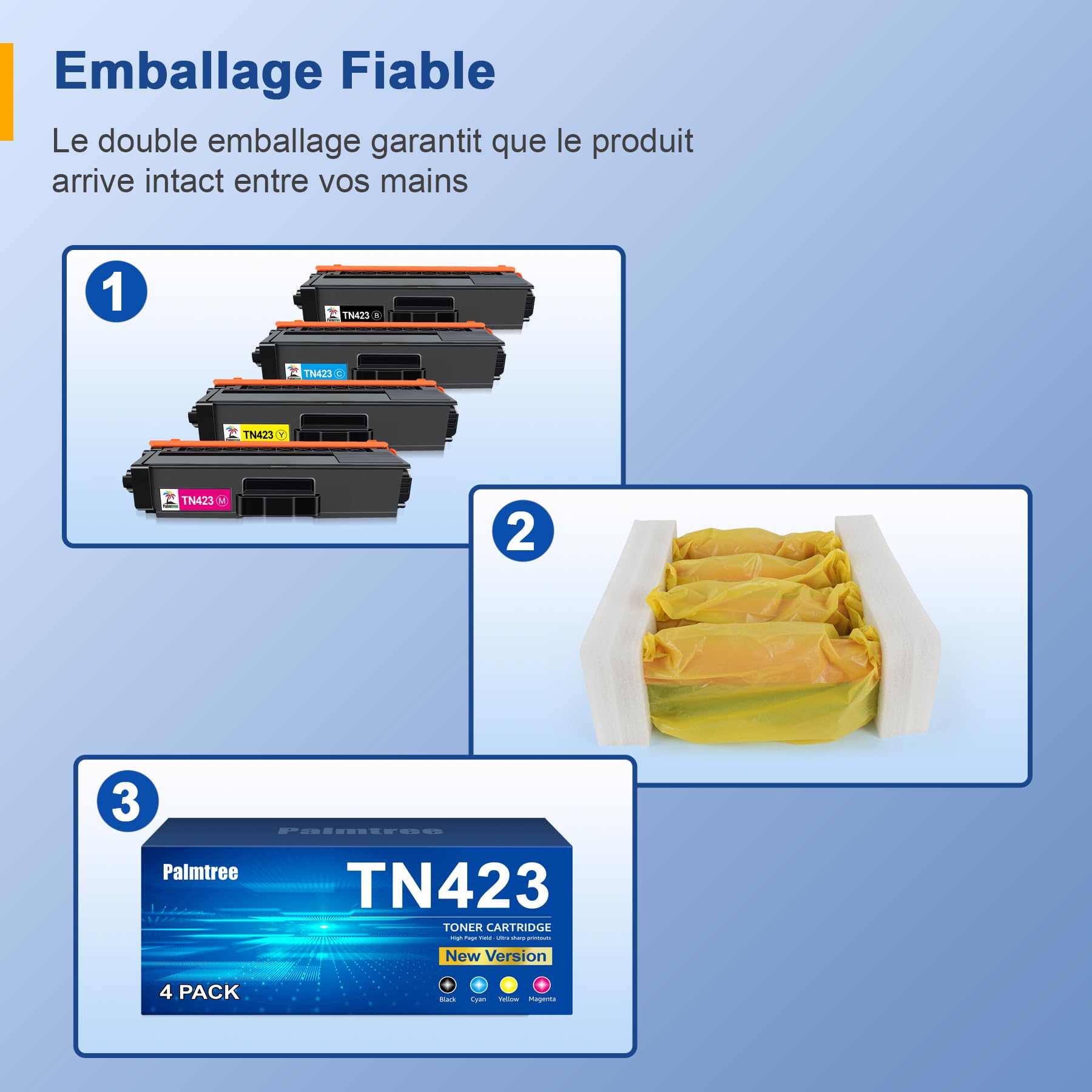 Palmtree TN423 Lot de 4 Cartouches de Toner Compatible pour Brother TN-423 TN-423BK TN421 pour Brother MFC-L8690CDW Toner MFC-L8900CDW HL-L8260CDW HL-L8360CDW DCP-L8410CDW DCP-L8410CDN