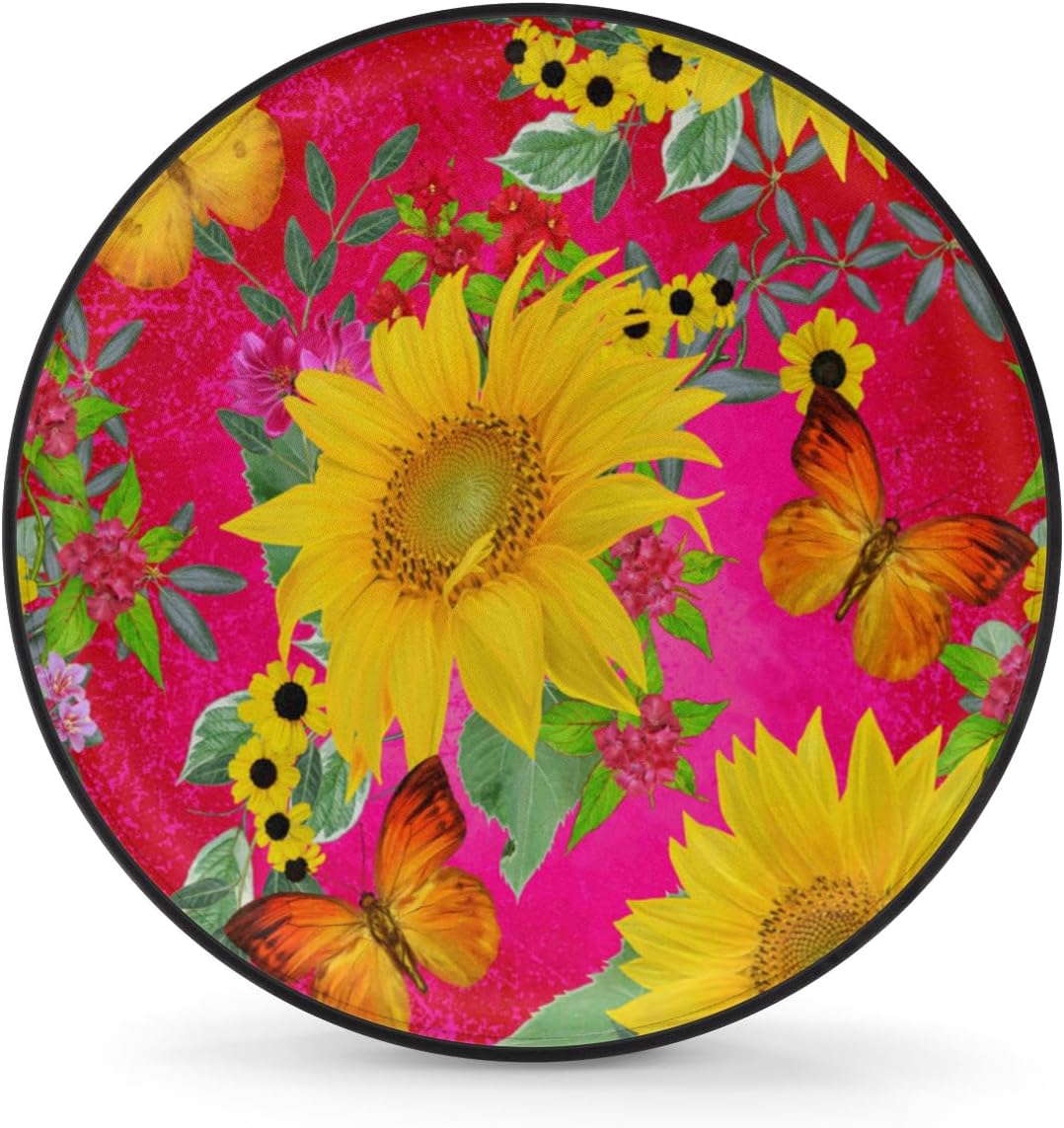 Colored Butterfly Sunflower Tire Covers Portable Spare Tire Cover Soft Durable Waterproof Dustproof 3 Sizes 14 15 16 Inches for Car Truck SUV Trailer Camper