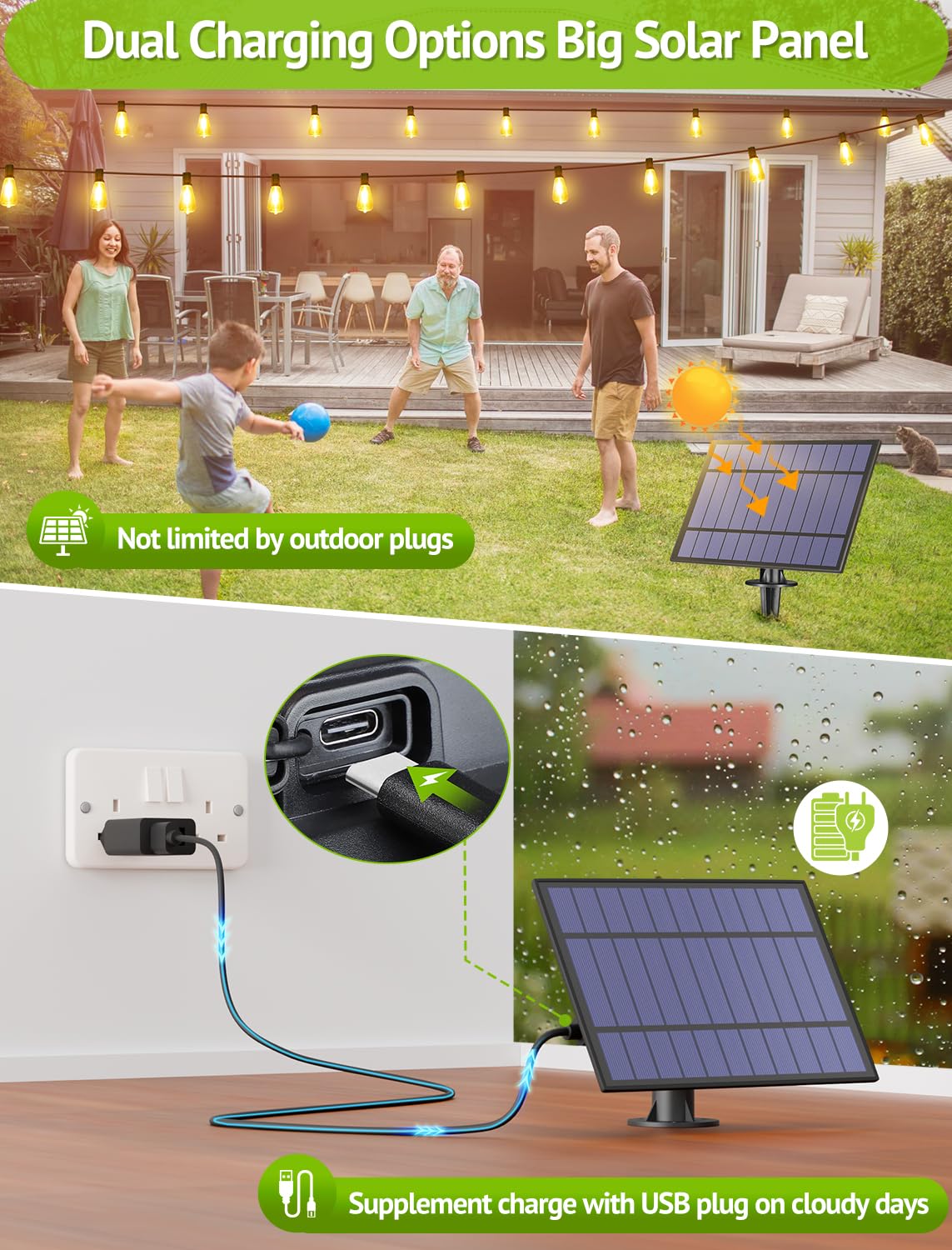 Larkvue Guirnalda de luces solares de 48 pies para exteriores con control remoto, luces de patio regulables impermeables con 15 + 1 bombillas LED ST38, 3 modos de iluminación colgante para patio