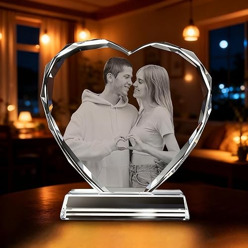 Marco de fotos de cristal personalizado, retrato de fotos de cristal 3D personalizado con texto grabado, regalo ideal para mujeres, hombres, mamá,