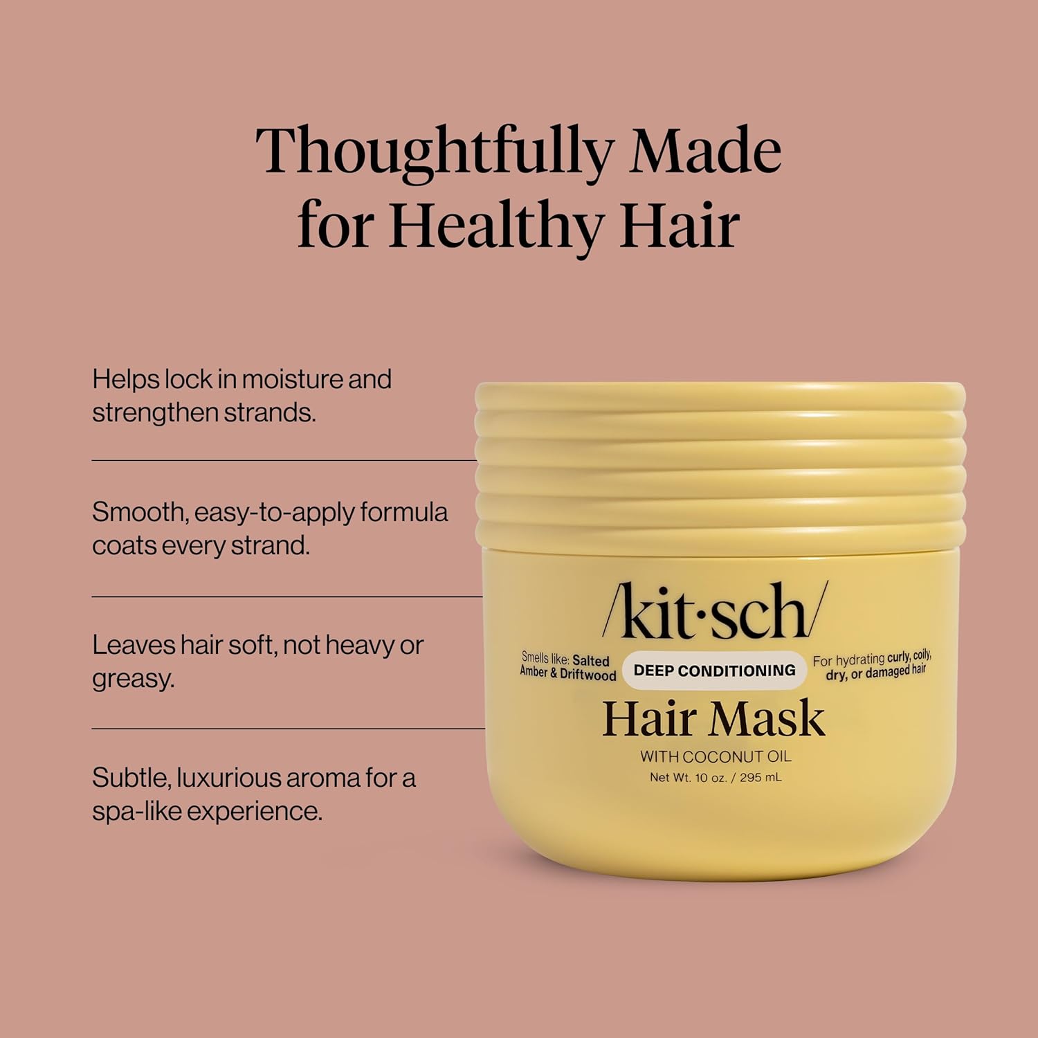 Kitsch Deep Conditioning Hair Mask – Moisturizing Hair Mask for Damaged Hair with Coconut Oil – Hydrating, Strengthening & Frizz-Reducing Hair Care Treatment for Curly, Coily & All Hair Types - 10 oz - Image 4