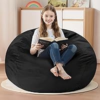 Homguava 2FT Memory Foam Bean Bag Chair with Dutch Velvet Cover - Comfy Round Beanbag Sofa, Portable & Machine Washable, Black