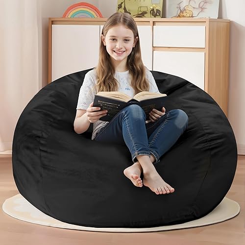 Miniatura 30 de Homguava Sillón tipo puf de 4 pies: Pufs de 4' con espuma viscoelástica rellena, grandes sillones tipo puf, sofá suave con funda de terciopelo Negro