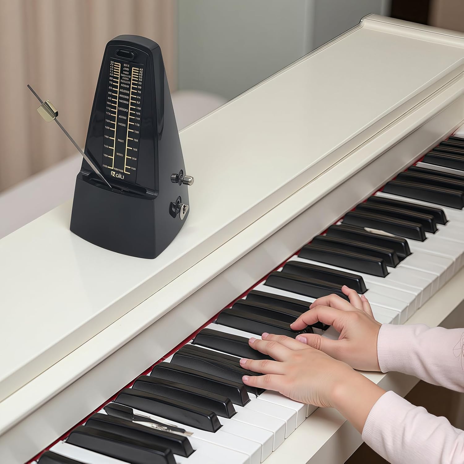 NALU Metronome - Classic Mechanical Wind-Up Design with Bell for Piano, Guitar, Violin & All Instruments (N-Black)