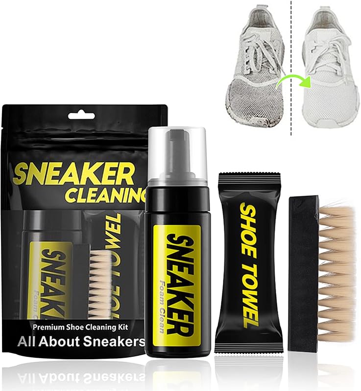 Sports Shoe Cleaning Kit – Foam Cleaner + Waterproof Spray + Deodorizer – For Mesh, Leather, Suede, Canvas, White & Athletic Shoes – Includes Brush & Cloth – No-Rinse (Sneakers Cleaning Kit)