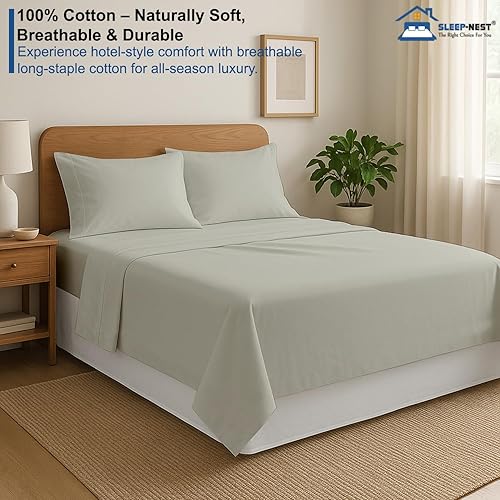 Miniatura 3 de Sábanas y fundas de almohada de 4 piezas tamaño individual XL, lujosas, suaves, refrescantes, 100% algodón con bolsillo profundo de hasta 16