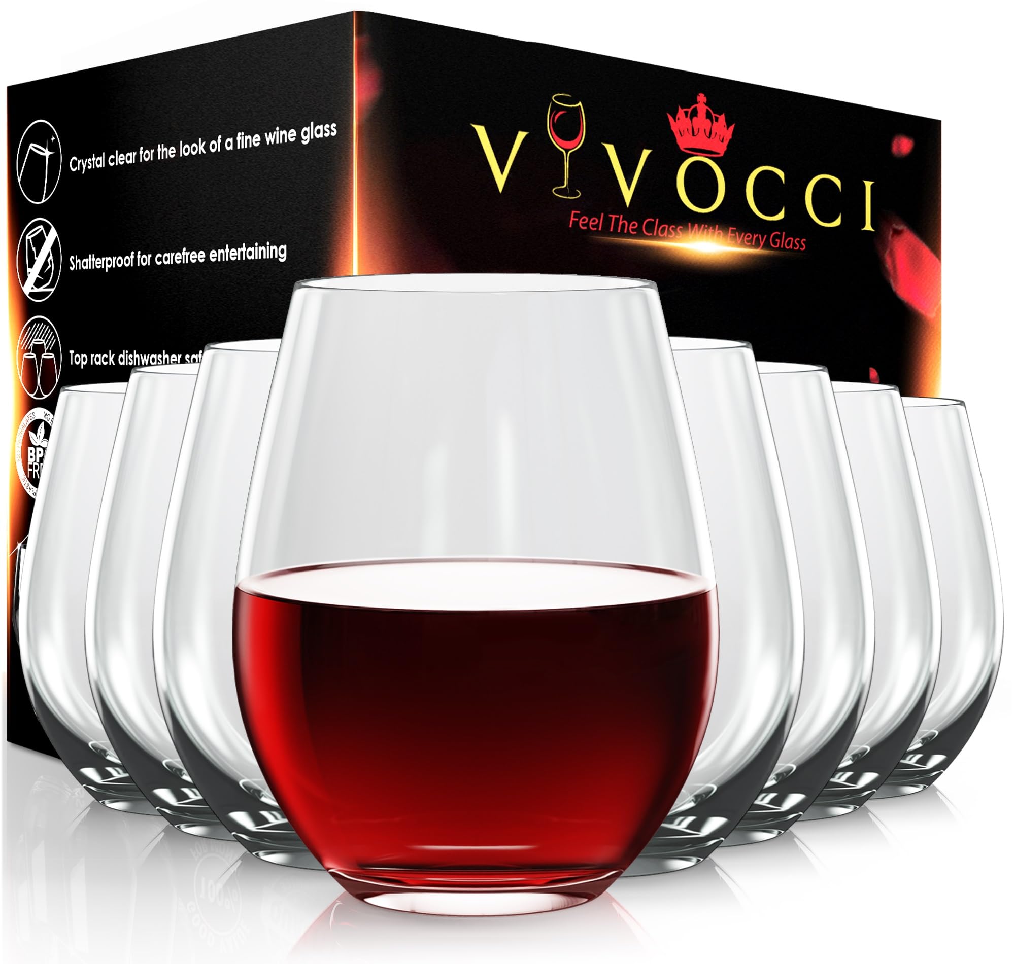 Vivocci Unbreakable Plastic Stemless Wine Glasses 20 oz | 100% Tritan Heavy Base | Shatterproof Glassware | Ideal For Cocktails & Scotch | Perfect For Homes & Bars | Dishwasher Safe | Buy 8 Pay 6