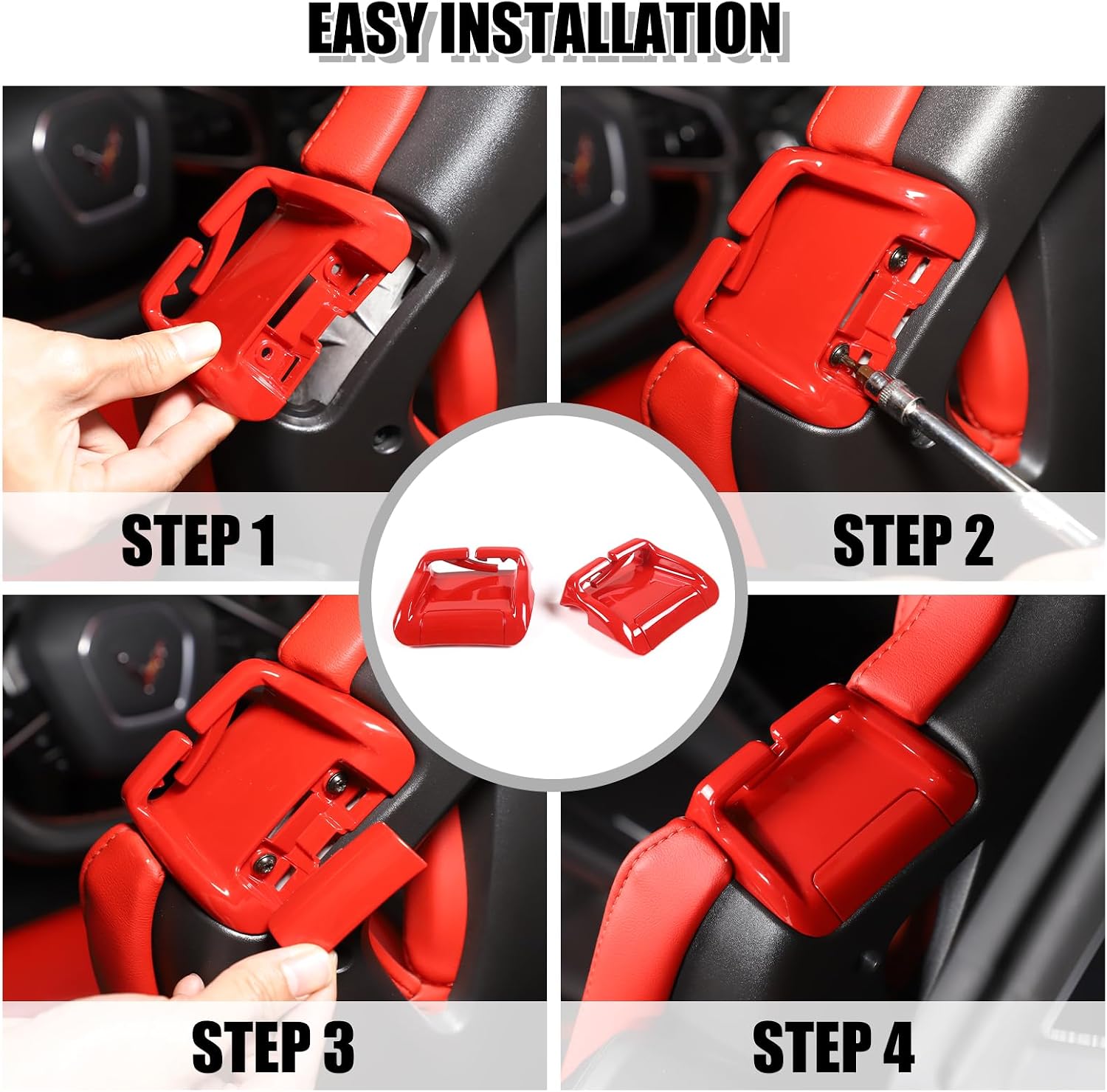 Seat Belt Guide Holder Replacement Compatible with Chevrolet C8 Corvette Stingray 2020-2026, Car Seat Accessories (Red)