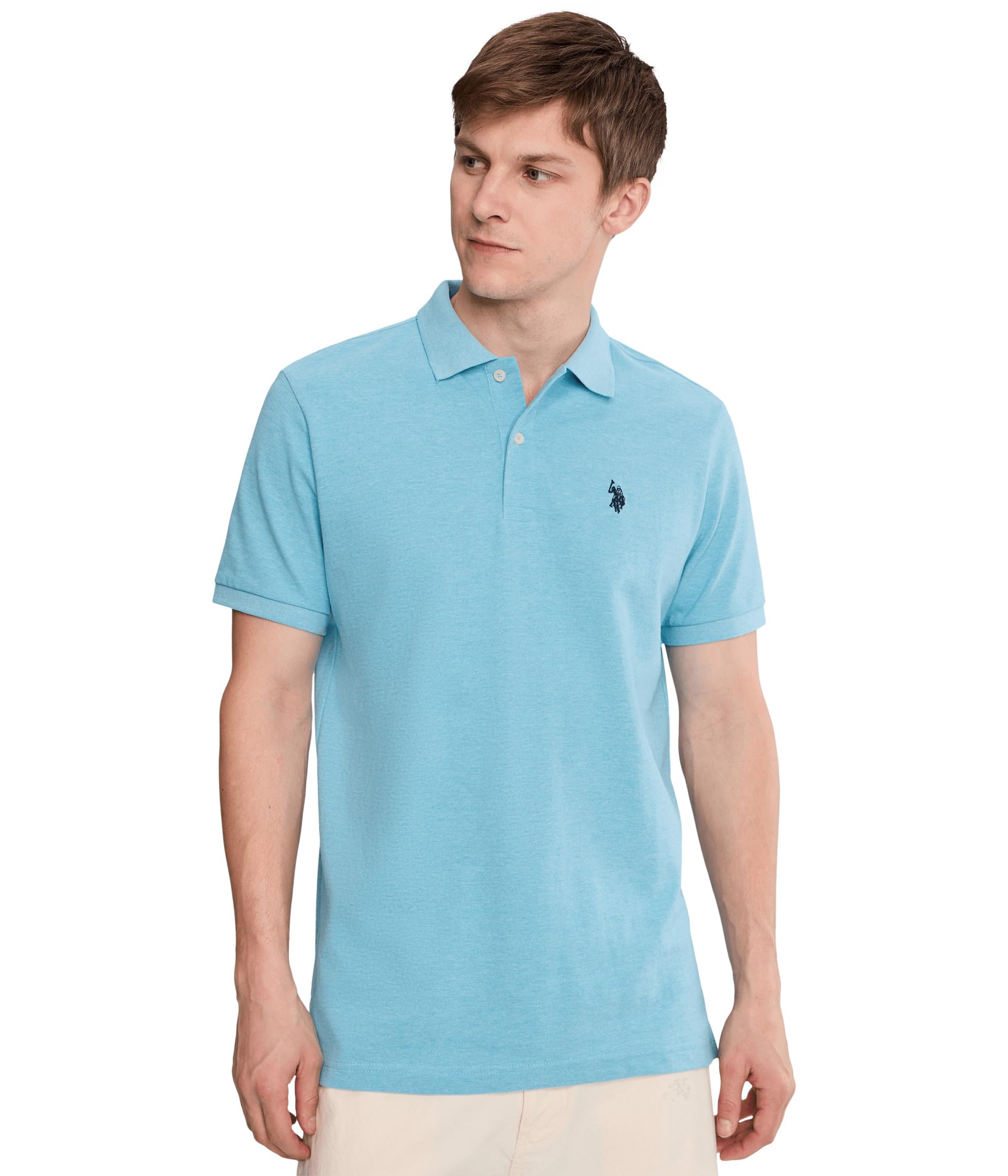 U.S. Polo Assn. Men's Classic Polo Shirt, Two-Button Closure Pique Polo Shirt, Summer Fashion Golf Shirt | Two-Button Closure Pique Polo Shirt, Summer Fashion Golf Shirt X-Large Horizon Blue Heather