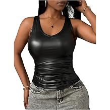 Milumia Womens Sexy Faux PU Leather Tank Top Ruched Sleeveless Racerback Fitted Party Club Vest