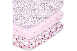 Pack 'n Play Fitted Sheets for Girls by The Peanutshell - 3-Pack Daisy Florals
