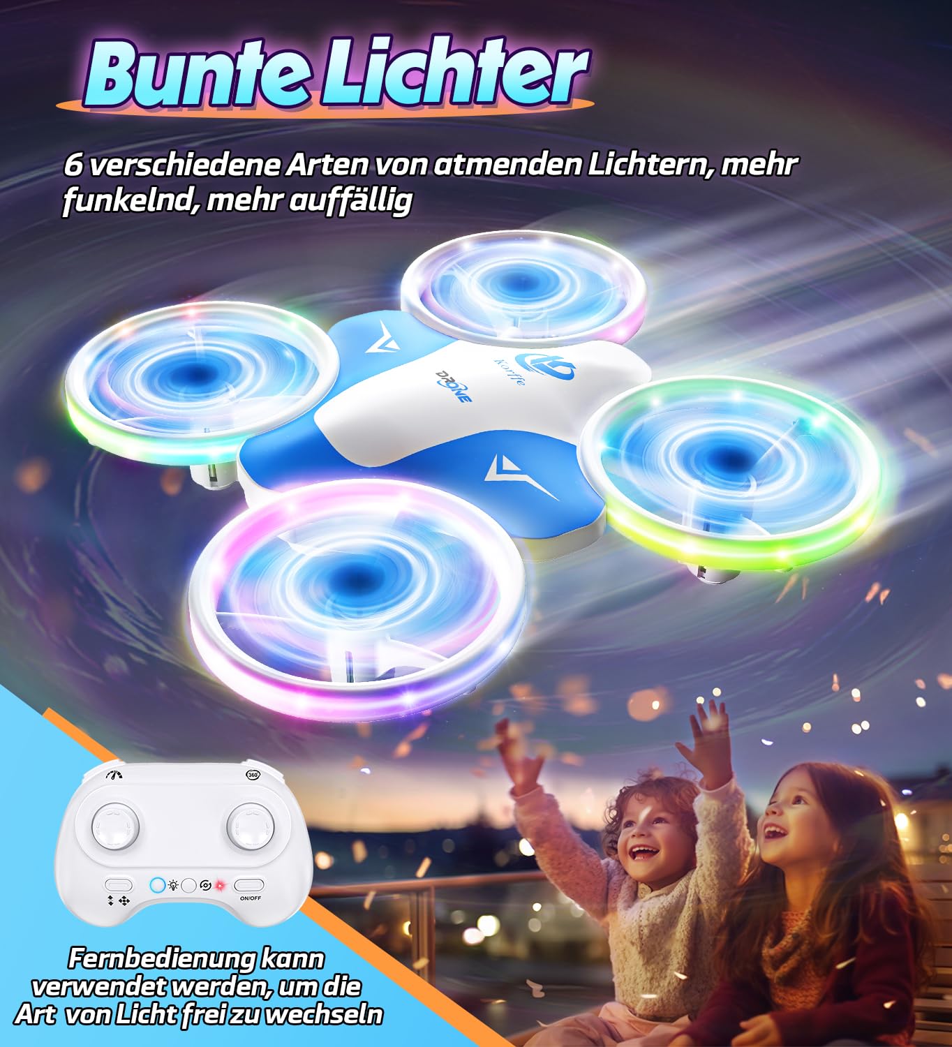 Korffe Mini Drohne für Kinder ab 6-10+ Jahre RC Flugzeug mit LED Lichter Indoor Outdoor Geschenke