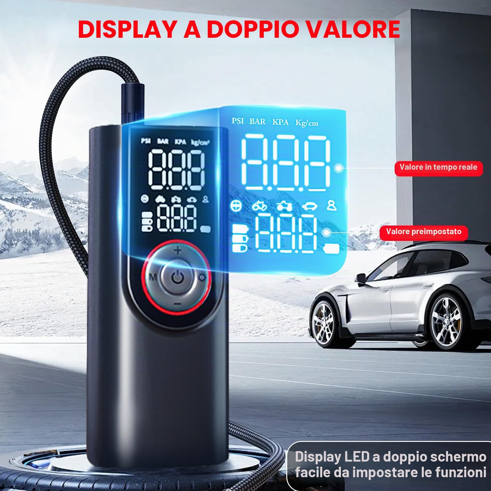 Pompa ad aria elettrica per bicicletta, compressore a batteria 10000 mAh, schermo LCD digitale e illuminazione di emergenza, 150 PSI