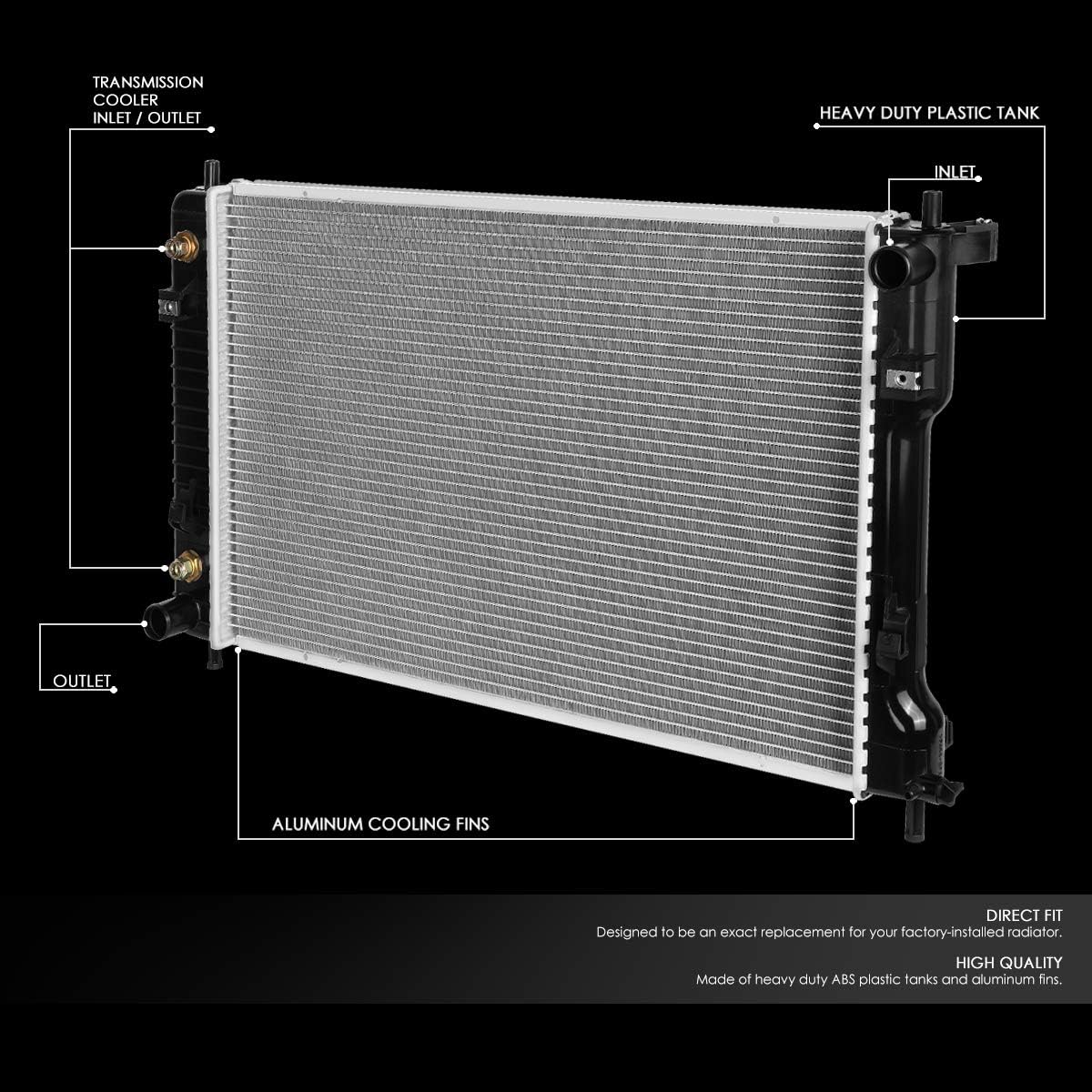 DNA Motoring CU13103 1-Row Aluminum Core Radiator Engine Cooling Compatible with 10-17 Chevy Equinox/GMC Terrain; 07-09 Suzuki XL7, 25952759 GM3010529, OEM-RA-13103