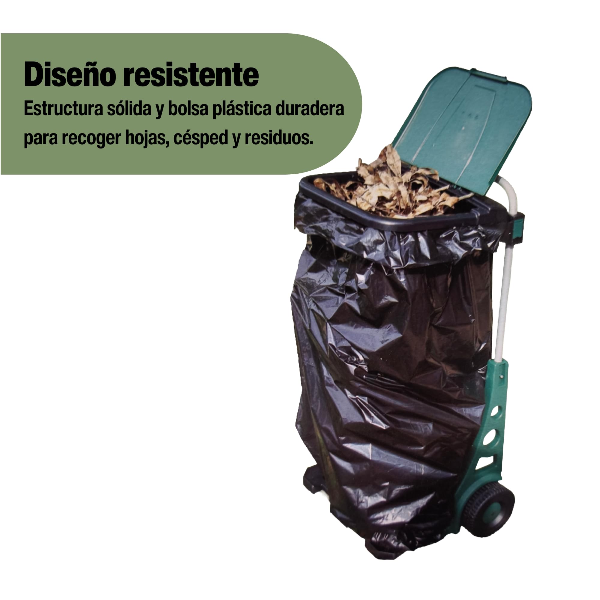 Riegolux 755061 – Carro Saco Jardín | Carrito recolector de jardín con bolsa plástica resistente | Ruedas robustas para césped, residuos y hojas | Accesorio de jardinería