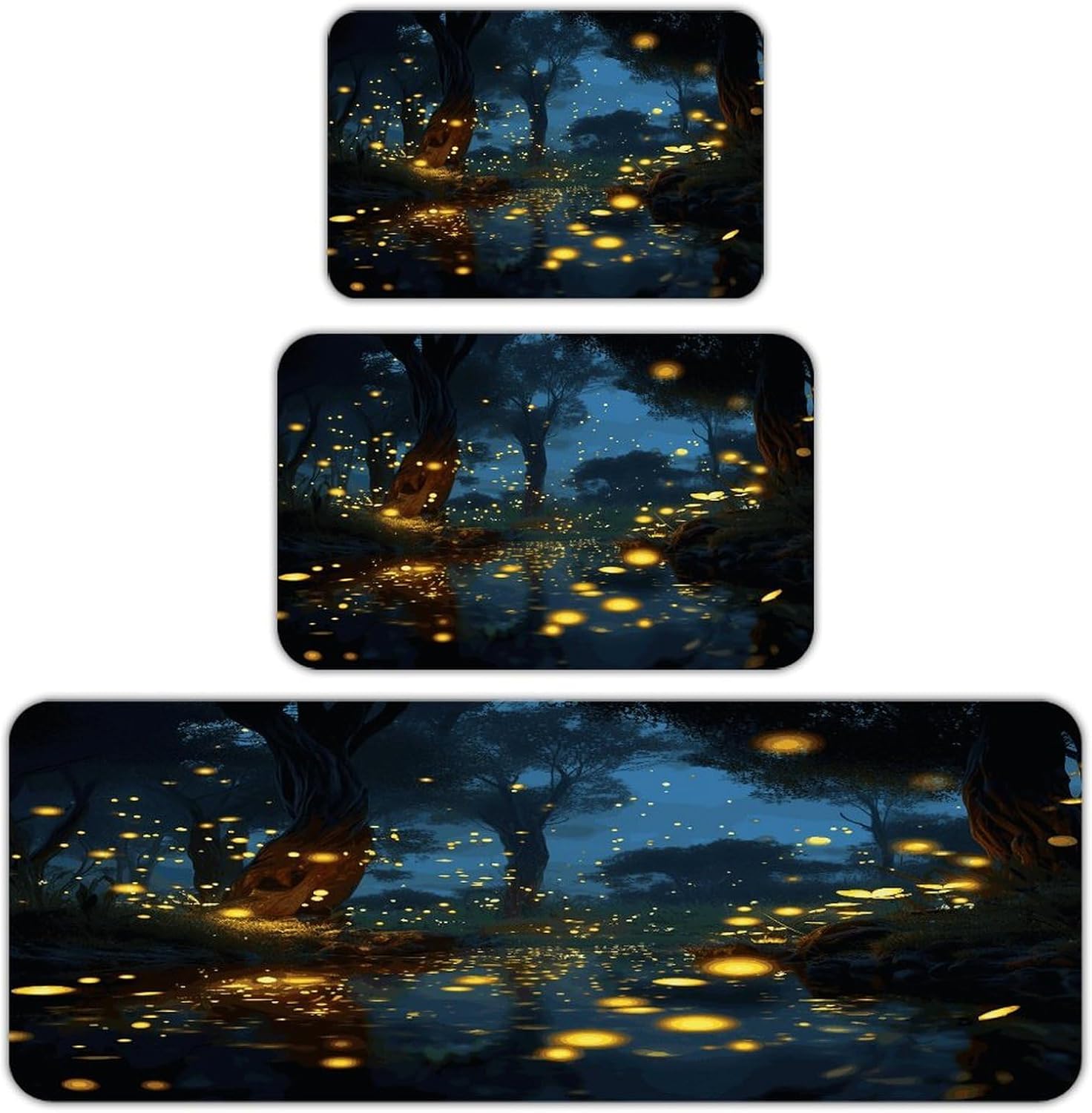 Fireflies Kitchen Rugs Set of 3 Non Slip Washable Kitchen Mats for Floor Soft Area Rug Kitchen Floor Mat Cushioned Anti Fatigue Mats Standing Sink Mat Decor Runner Rugs