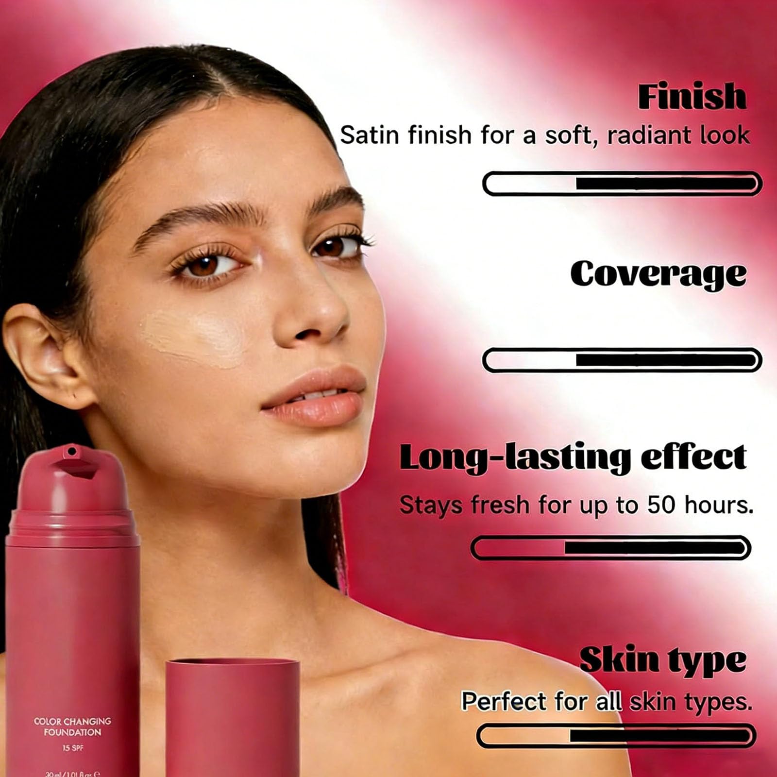 Korean style Color Changing Foundation, Full Coverage Long-Lasting Flawless Makeup for All Skin Types (1PCS) — view 6