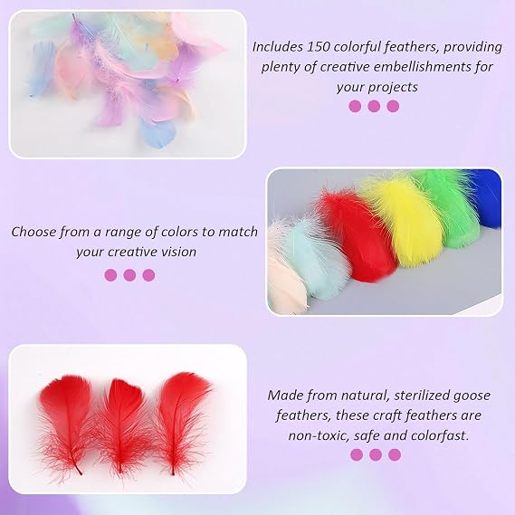 150PCS Feathers for Crafts, 5-8cm Colorful Feathers in Bulk
