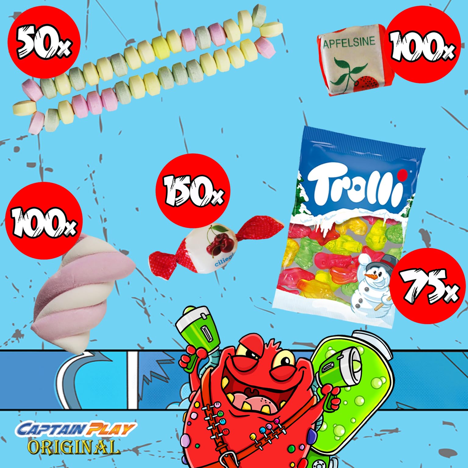 CAPTAIN PLAY Mix Golosinas a Granel – 4 kg, 300 piezas individualmente envueltas, Surtido Halloween, Navidad & Pascua – Grandes Cantidades