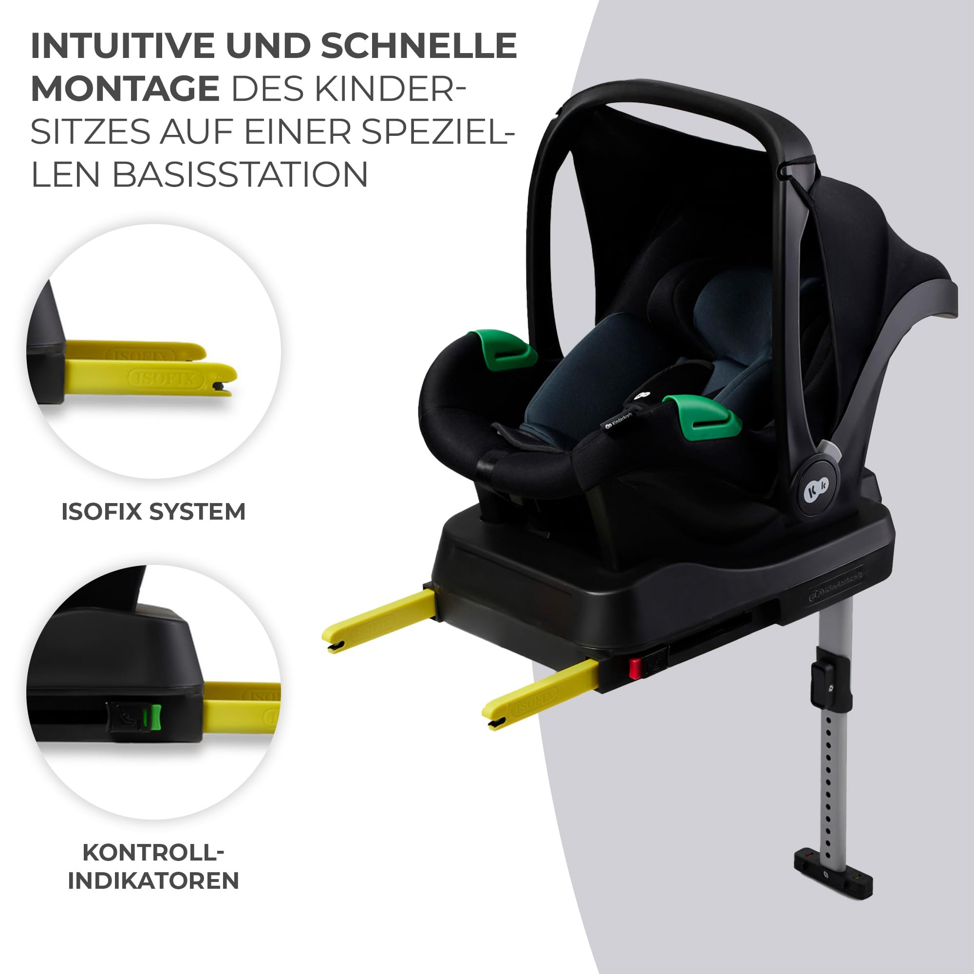 Kinderkraft MINK PRO i-Size 40-75 cm Babyschale, Kindersitz mit isofix MINK FX-Basisstation, Autositz von geburt Gruppe 0+, Verstellbare Kopfstütze, Einsatz für die Jüngsten im set, Schwarz