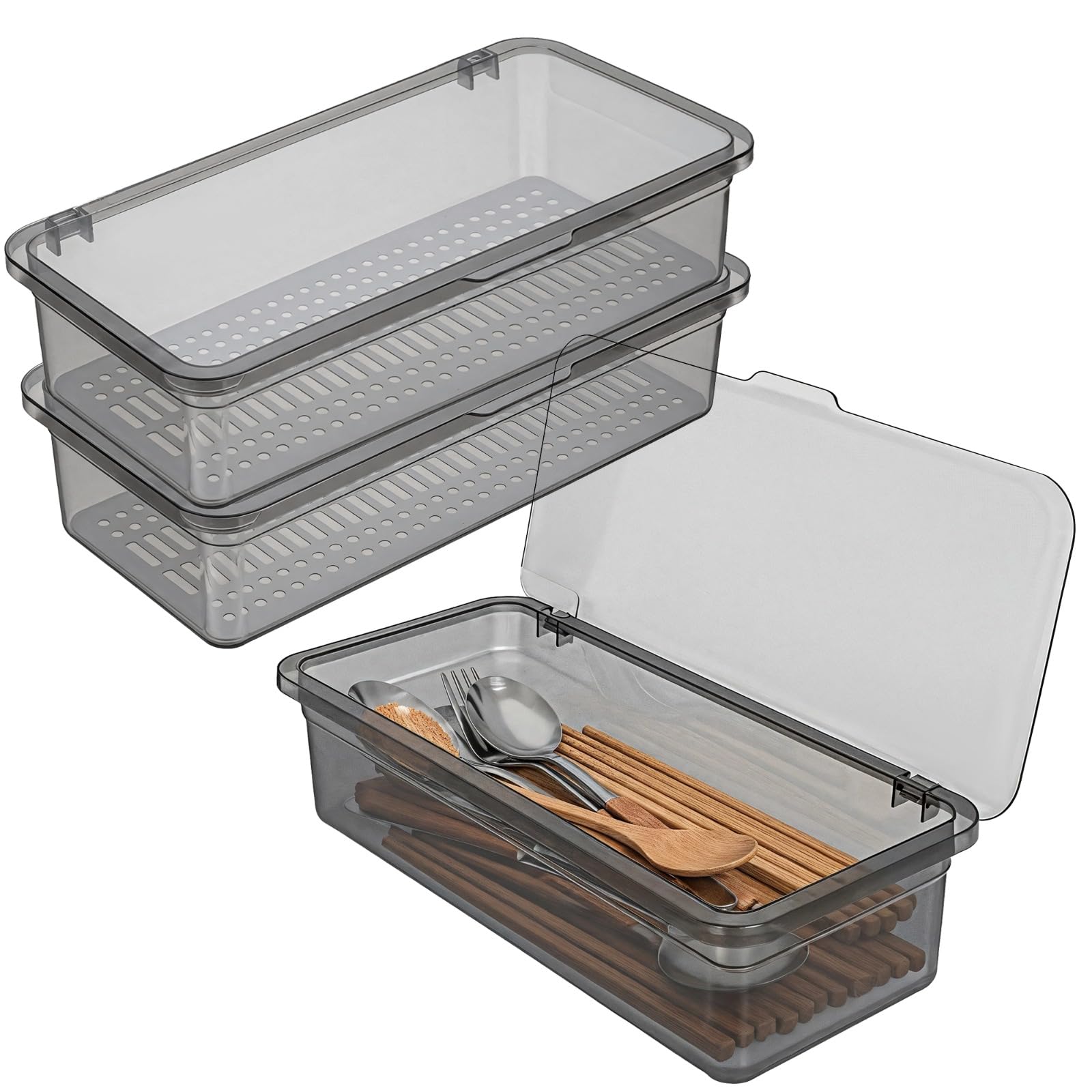 Organiseur de baguettes transparent lot de 3 boîtes empilables pour tiroir de cuisine