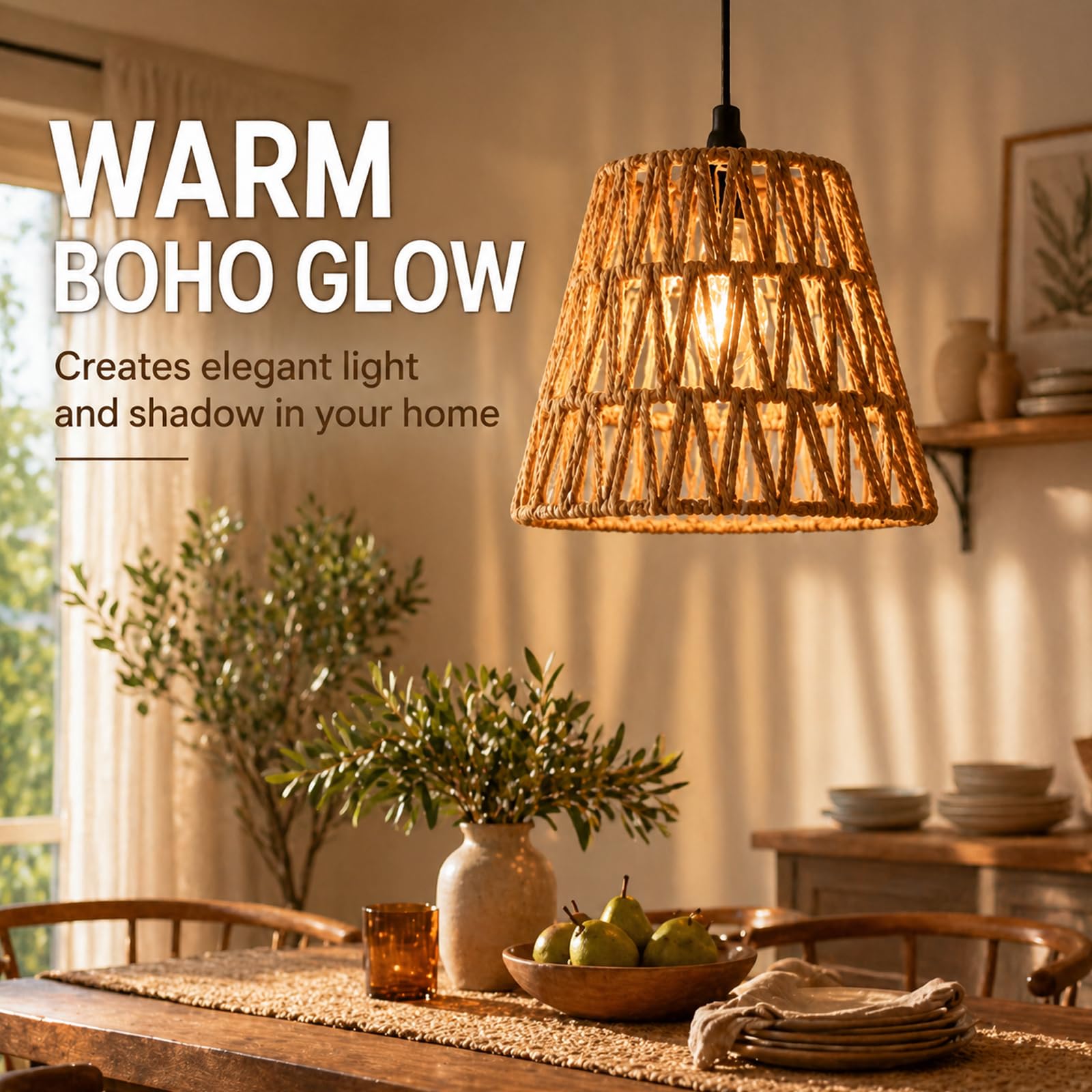 4 paralumi in rattan, in stile bohémien, altezza 14 cm, paralume a sospensione, piccolo E27, in rattan intrecciato per lampada da terra, lampada da tavolo, lampada a sospensione, paralume a