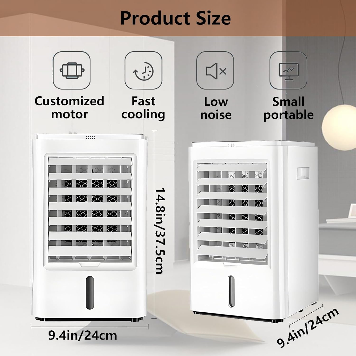 Portable Air Conditioners Evaporative Air Cooler with Remoter and Touch Screen Personal Mini AC Unit 3 Wind Speed 3 Modes 1-2-4H Timer for Hoom Office Car Van Camping 24VHomeCar