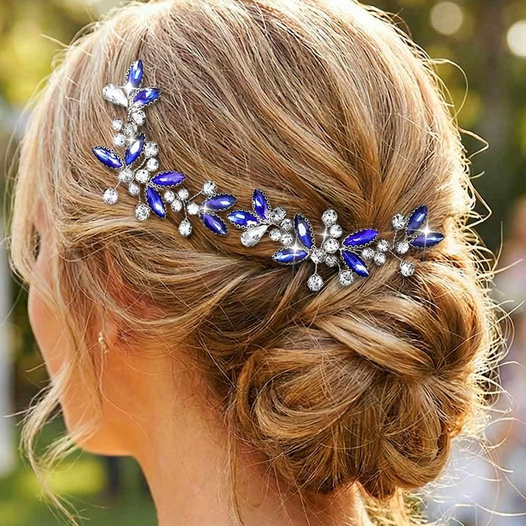 Casdre Crystal Bridal Hair Pins Rhinestone Bride Wedding Hair Piece Hair Accessories for Women and Girls (Pack of 2) (A Blue) - Image 6