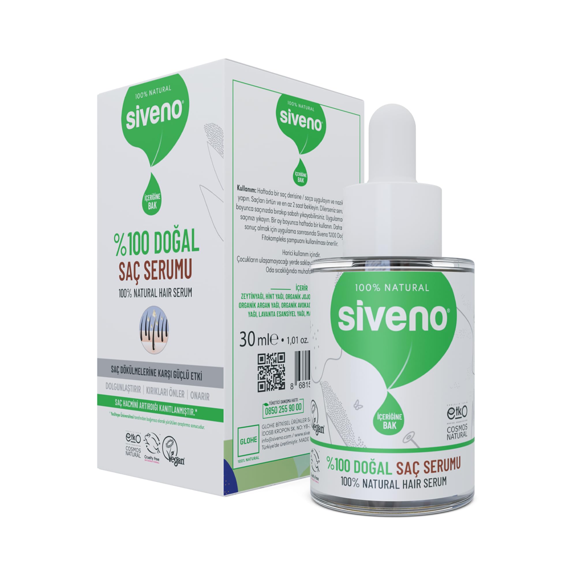 Siveno%100 Doğal Saç Bakım Serumu Biberiye Yağlı Dökülme Karşıtı Onarıcı 10 Mucizevi Yağ 30 ml