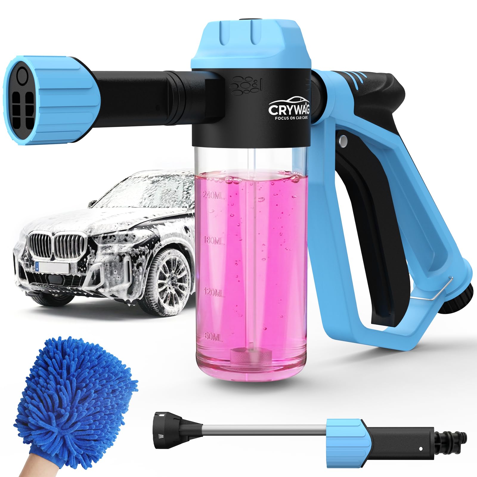 Car Wash Foam Gun for Garden Hose, with Microfiber Wash Mitt, Foam Sprayer