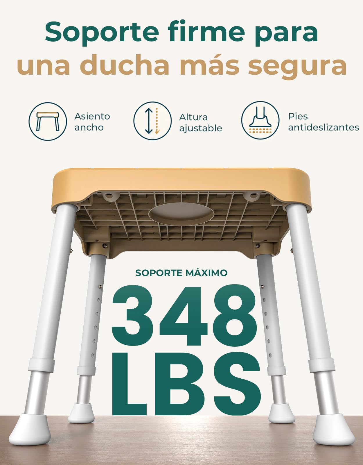 Taburete de Ducha Ligero, soporta 160 kg, Antideslizante, portátil, para Personas Mayores, marrón