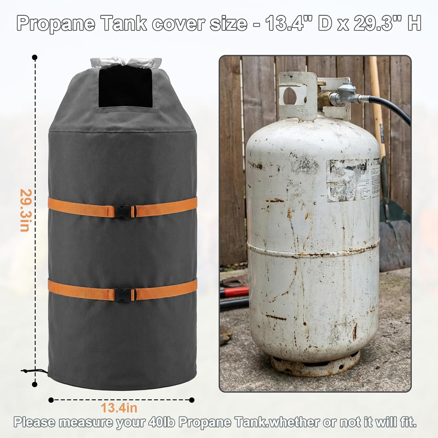 40lb Propane Tank Cover,600D Heavy Duty Waterproof Double Layer Oxford Propane Tank Cover Waterproof, Dustproof, UV-Resistant for 40 Gallon Propane Tank Outdoor Protection (Black-S)