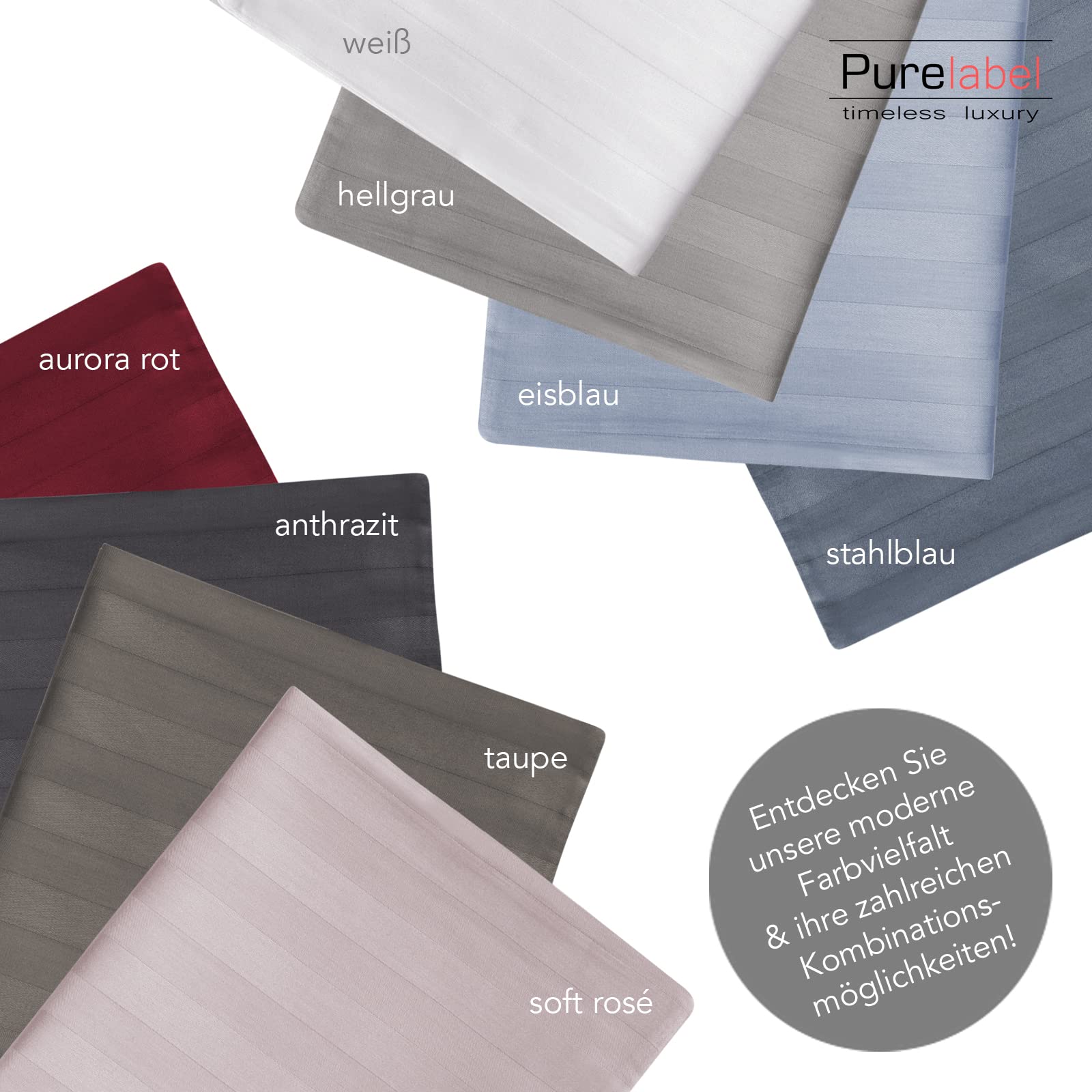 Pure Label Mako Satin Damast Streifen Bettwäsche 135x200 80x80 blau | Waschbar bis 60°C, Reißverschluss - Atmungsaktiv & Anti-Pilling