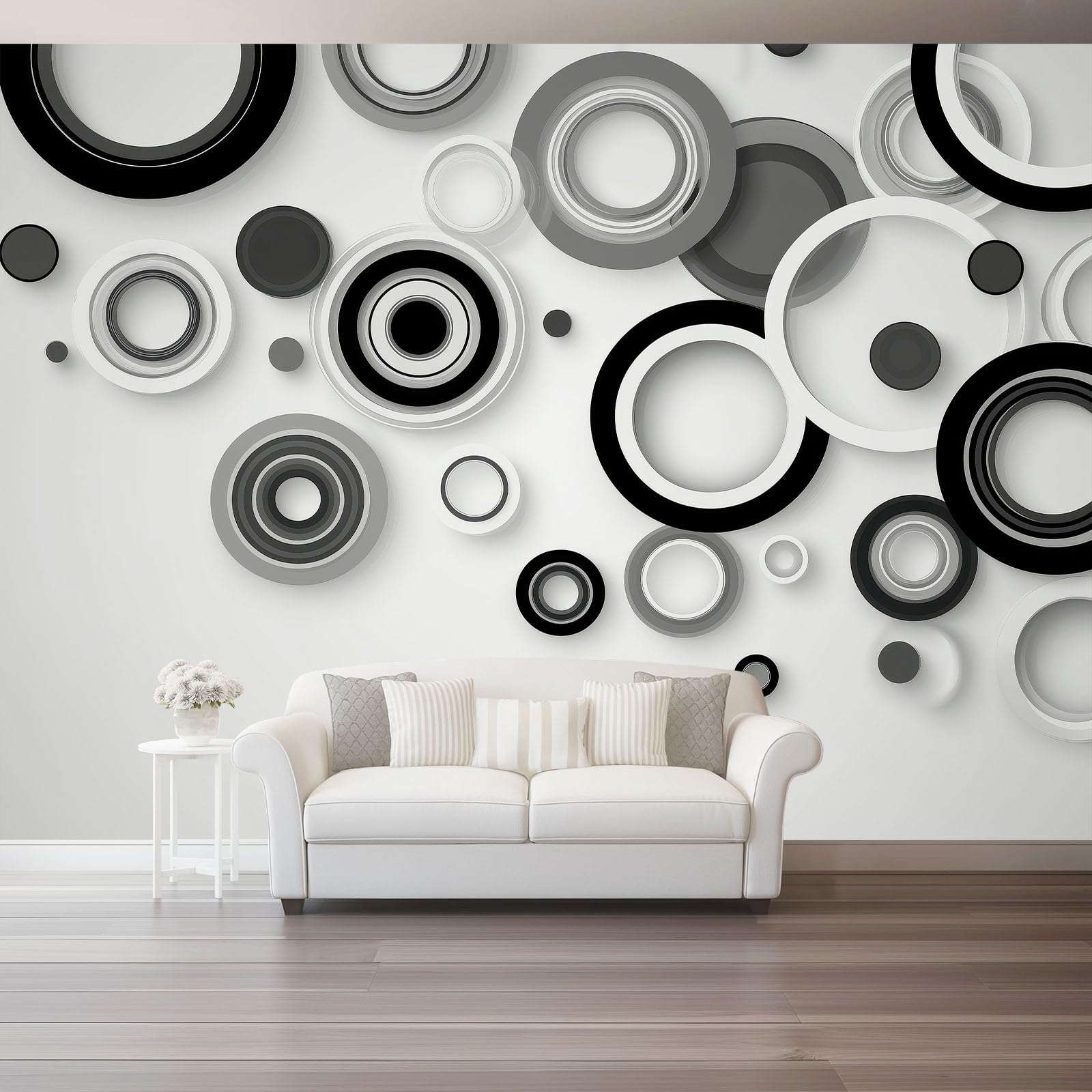Fotomurales Circular tridimensional moderna Papel pintado tejido no tejido decoración Pared decorativos 400 x 280 cm Sala Cuarto Oficina Salón Decoración Casa Negro Gris