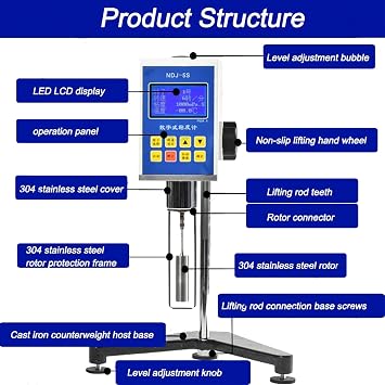 Portable rotational viscometer, Digital Rotary viscometer with LCD Large Screen 4 rotors, Variable Velocity 660 r/min, Digital lab viscometers Tester Meter, for Paint, Liquid Viscosity 8s