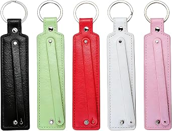 VASANA 5Pcs PU Leather Blank Keychain with 8mm Belts Multi-Colors Blanks Engraving Key Chains Key Fob Kit for DIY Craft Leathers Working Random Color