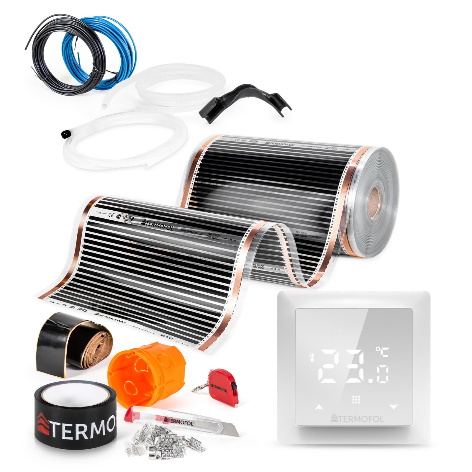 Termofol - Folia grzewcza na podczerwień | Moc: 220W/m2 | Powierzchnia 4 m² | Kompletny zestaw z termoregulatorem TF-H6 | Do samodzielnego montażu | Ogrzewanie podłogowe, ścienne lub sufitowe | Ogrzewanie na podczerwień