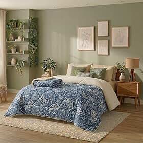 Edredom Coberdrom Casal Dupla Face Toque de Algodão com Sherpa 100% Anti-alérgico 195x215cm Conforto e Estilo (Azul Floral)