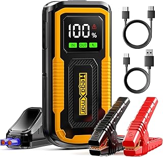 MegaXmar Car Battery Jump Starter - 2000A Peak 18000mAh(Up to 8.0L Gas and 7.5L Diesel Engine) PD60W Fast Charging,Portable Jump Starter with Smart Clamp Cables, LED Flashlight Jump Box