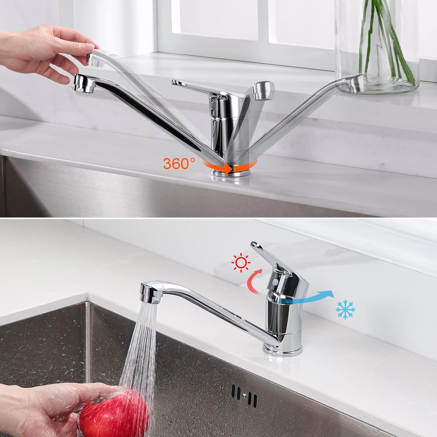 Ibergrif M14450-98 faucet showing 360 degree rotation and hot/cold control