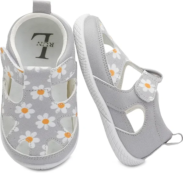 L-RUN Toddler Mary Jane Shoes Girls Casual Barefoot Sandals Breathable Princess Dress Flats Non-Slip Rubber Sole Infant First Walker Shoes for Outdoor Indoor