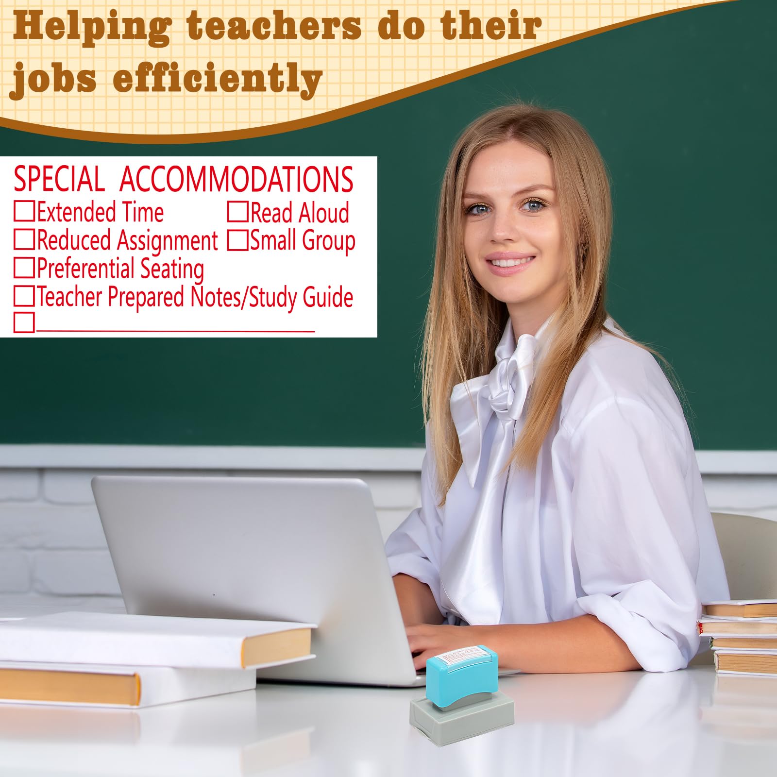 Special Accommodations - Timbro autoinchiostrante per insegnanti, con modifica della velocità, ricaricabile, per scuola, dormitorio (4, nero e rosso)