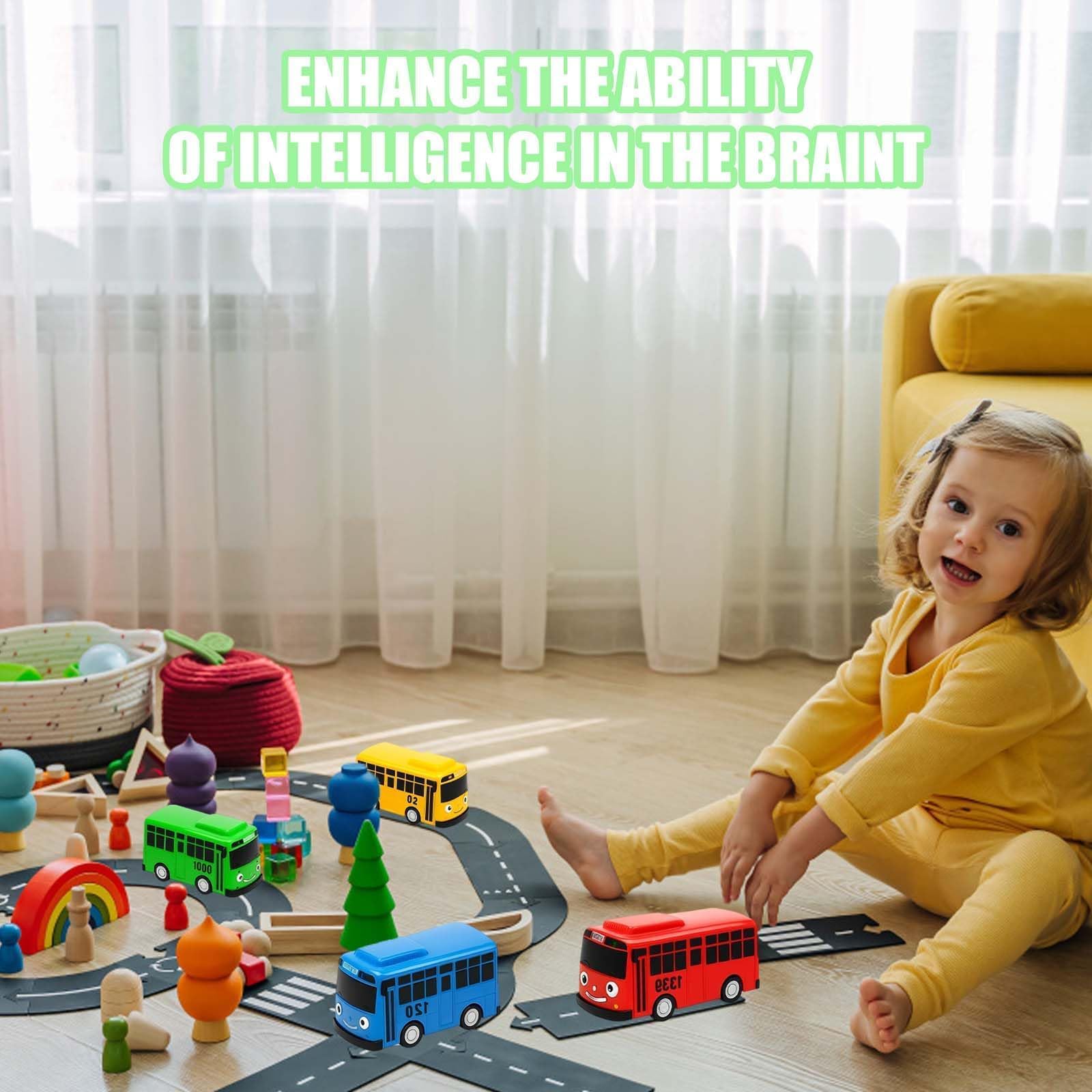 4PCS Green Bus Toy, The Little Bus Toy Set, Educational Vehicle Playset with Moving Wheels and Friendly Character Design for Kids Pretend Play and Learning — Amazon image 5