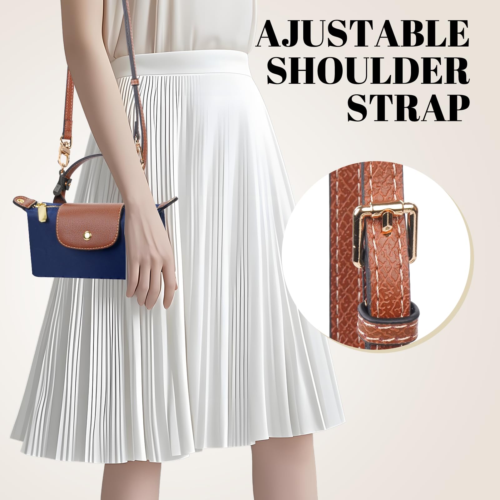 Bandoulière Réglable En Cuir Véritable Cognac - Remplacement De Sangle De Sac Sans Perçage, Avec Adaptateurs