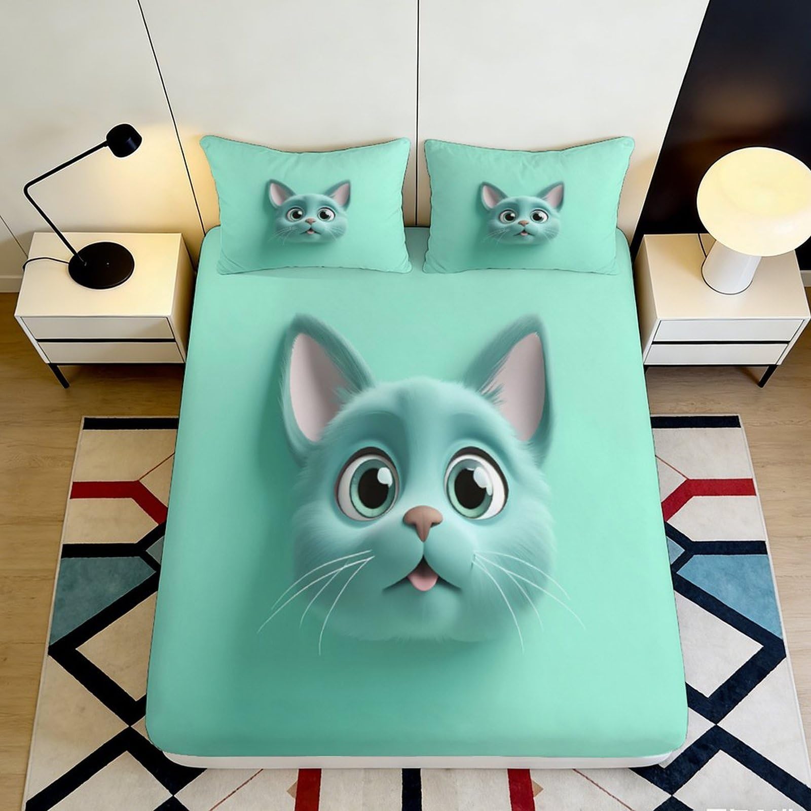 Pnayamiorkfel Style-2 3D Printed Cute Cartoon Cat Fitted Sheet Microfiber Soft Breathable Animal Bed Sheet For Bedroom Dorm Decor 90X200x25cm
