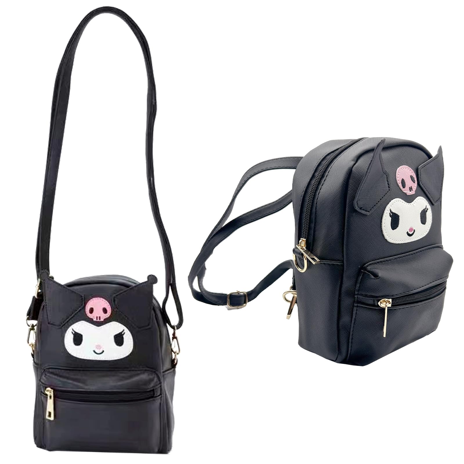 Zaino Kawaii Kuromi - Borsa In PU, Design Sanrio, Per Ragazze, 21x17x8 Cm, Nero - Foto 13