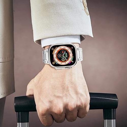 Miniatura 8 de WINGLE Correa de acero inoxidable para Apple Watch Ultra 2 de 1.929 in, 1.772 in, 1.732 in, 1.654 in, serie 9, 8, 7, SE para hombres, correas de