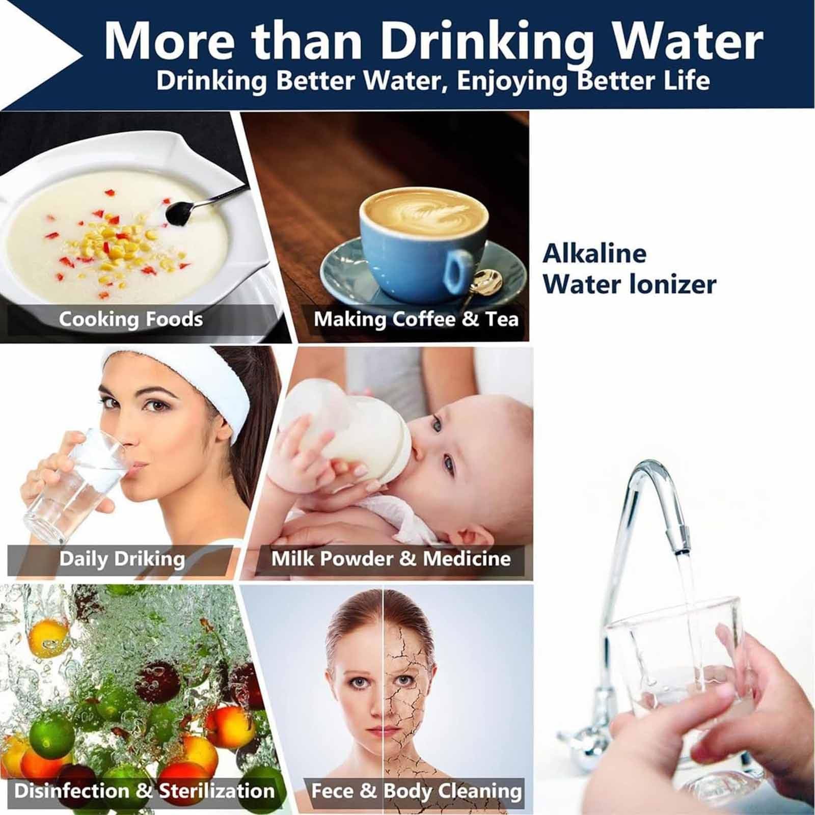 Macchina Ionizzatore Acqua Alcalina, Sistema di Filtraggio dell'Acqua Domestica PH 3,5-10,5, Filtro per Acqua Potabile Acida Alcalina Domestica LCD da 3,8 Pollici,Silver