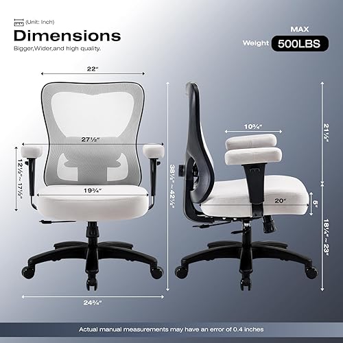 Miniatura 2 de Silla de oficina grande y alta de 500 libras, silla de oficina ergonómica de malla con cojín de asiento más ancho y grueso, silla de escritorio de