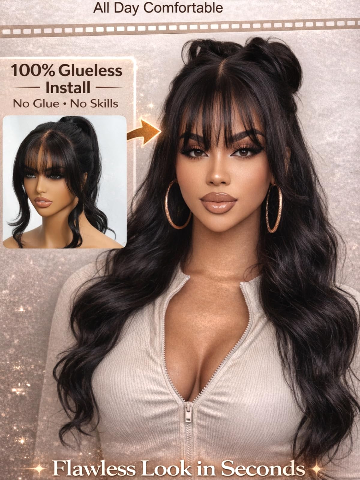 Amazon.com : UNICE Body Wave Human Hair Wig with Wispy Bangs 